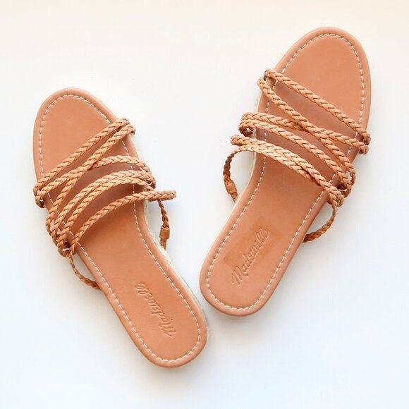NEW Madewell Kathryn Tan Leather Braided Strappy Espadrille Sandals / Slides - Picture 15 of 16